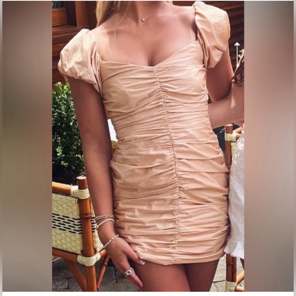 Astr Gold Ruched Bodycon Mini Dress